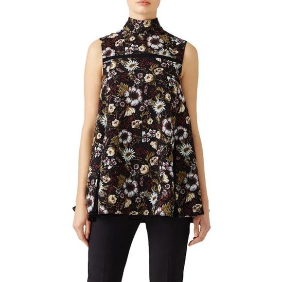 ADEAM Women's Floral Godet Pleated Top Size M In Black Multi - Picture 1 of 10